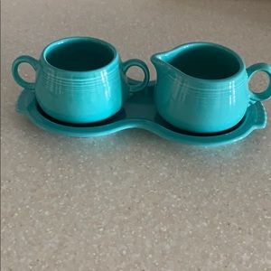 Vintage teal cream and sugar set